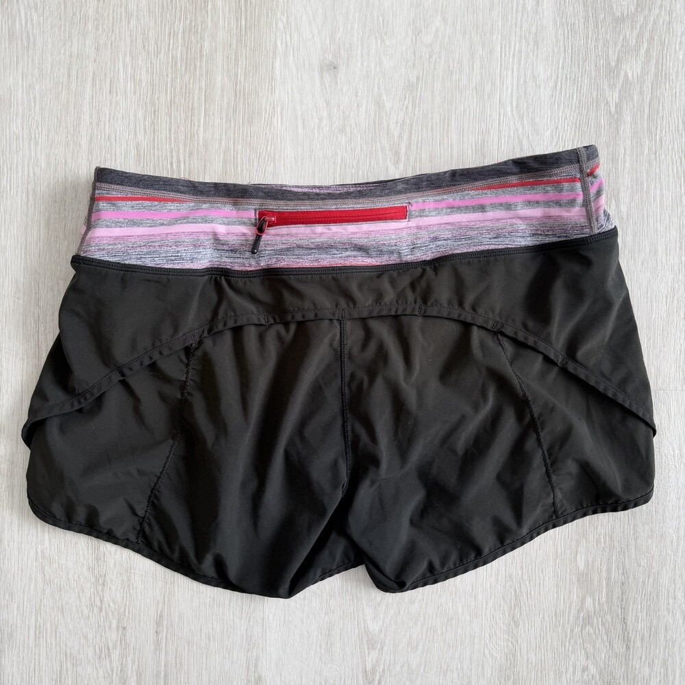 Lululemon Original Speed Short Size 8 Black Multi Stripe Waistband Lined EUC